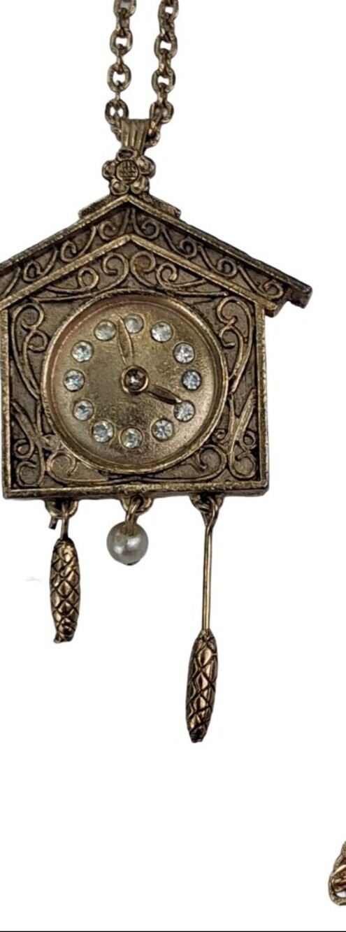 Vintage Vanda USA Cuckoo Clock Solid Perfume Locket Necklace Gold Tone - Picture 4 of 8